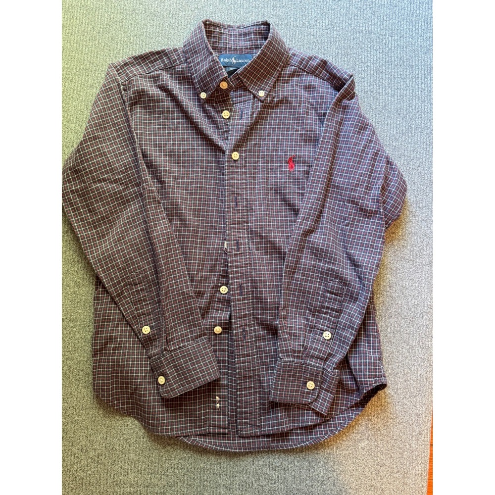 Ralph Lauren Boys Plaid Button Down Shirt Navy Red Size S 8-10 Cotton Top - Picture 1 of 4
